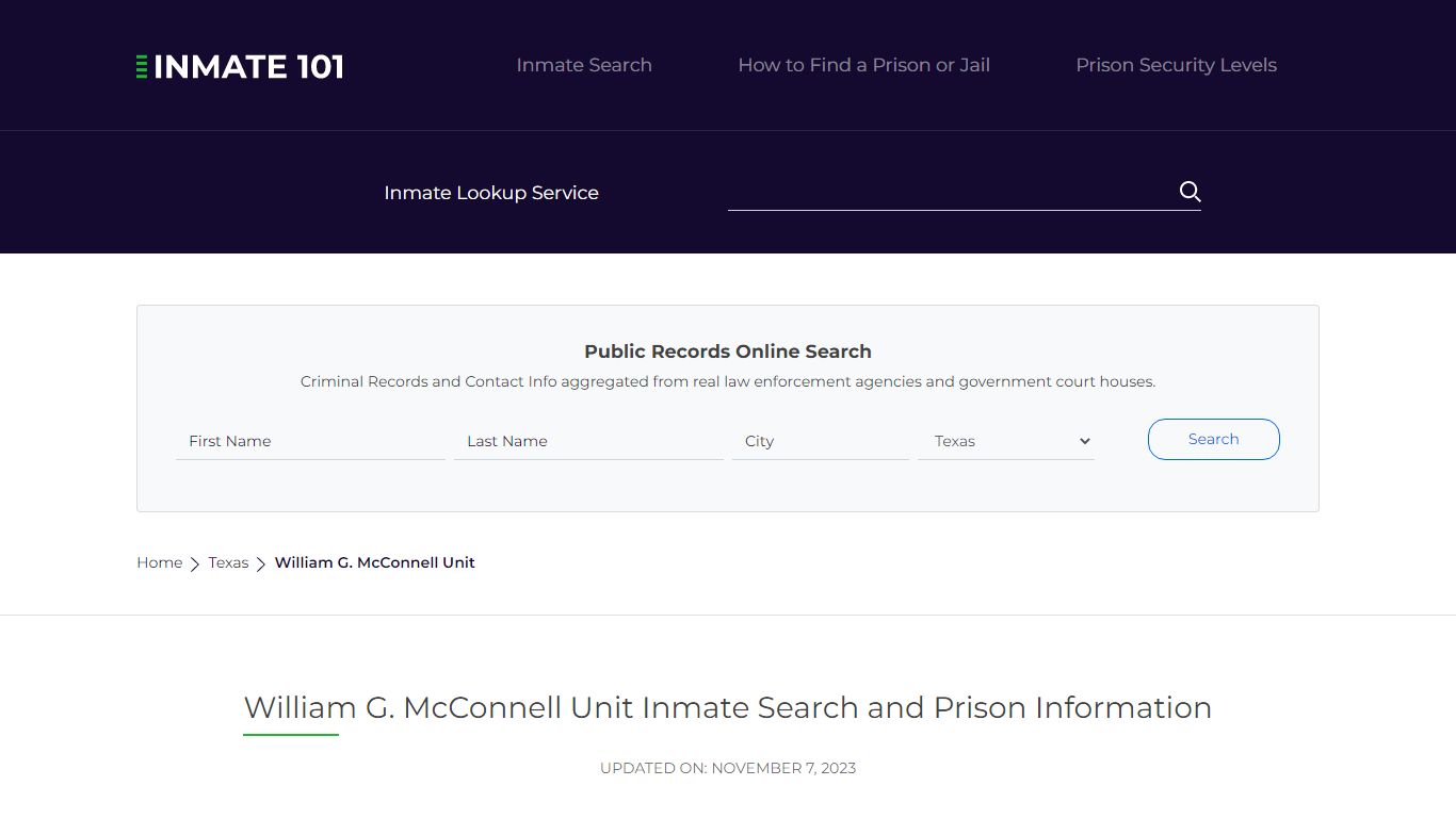 William G. McConnell Unit Inmate Search, Visitation, Phone no ...
